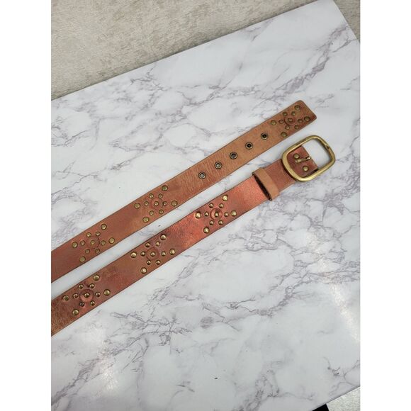 Calvin Klein Metallic Pink and Brown Leather Studded Belt with Brass Buckle main image 12